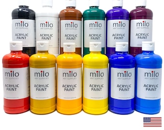 Milo Acrylic Paint Set of 12 Colors | 16 oz Bottles | Made in The USA