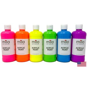 Milo Fluorescent Acrylic Paint Set of 6 Colors | 16 oz Bottles | Made in The USA
