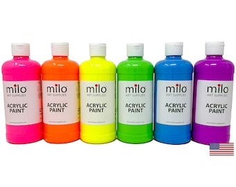 Milo Fluorescent Acrylic Paint Set of 6 Colors | 16 oz Bottles | Made in The USA
