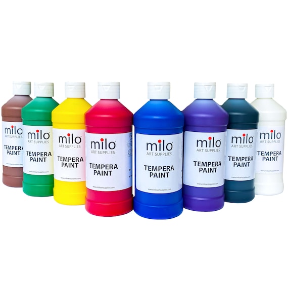 Milo Washable Tempera Paint Set of 8 Colors | 16 oz Bottles | Made in The USA
