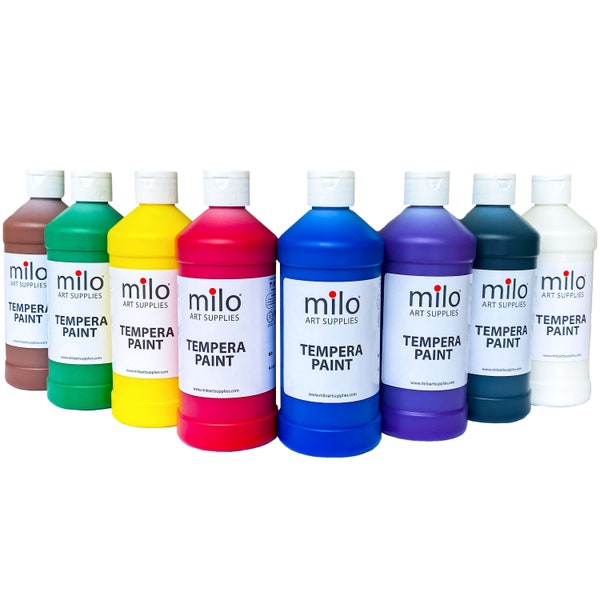 Milo Tempera Paint Set of 8 Colors | 16 oz Bottles | Made in The USA