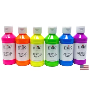 Milo Fluorescent Acrylic Paint Set of 6 Colors | 4 oz Bottles | Made in The USA