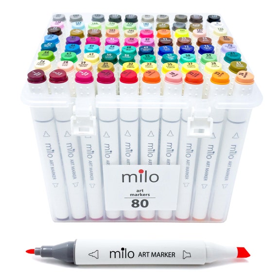 MILO 80 Art Marker Set Dual Tip Artist Markers Bullet Tip and Chisel Tip  Alcohol Based Coloring Markers Includes Marker Storage Box 