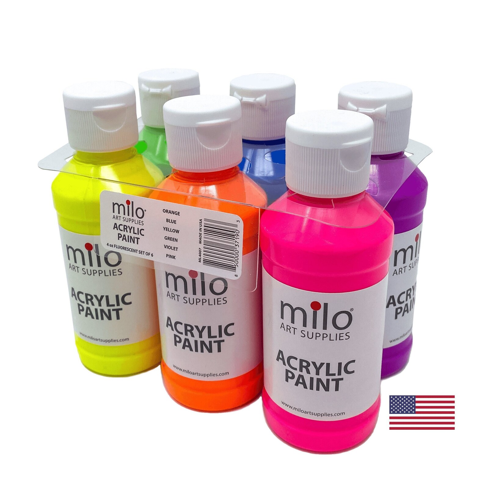 Milo Fluorescent Acrylic Paint Set of 6 Colors 4 Oz Bottles Etsy