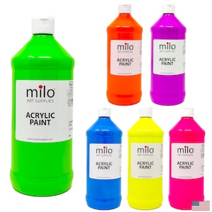 Milo Fluorescent Acrylic Paint Set of 6 Colors | 32 oz Bottles | Made in The USA