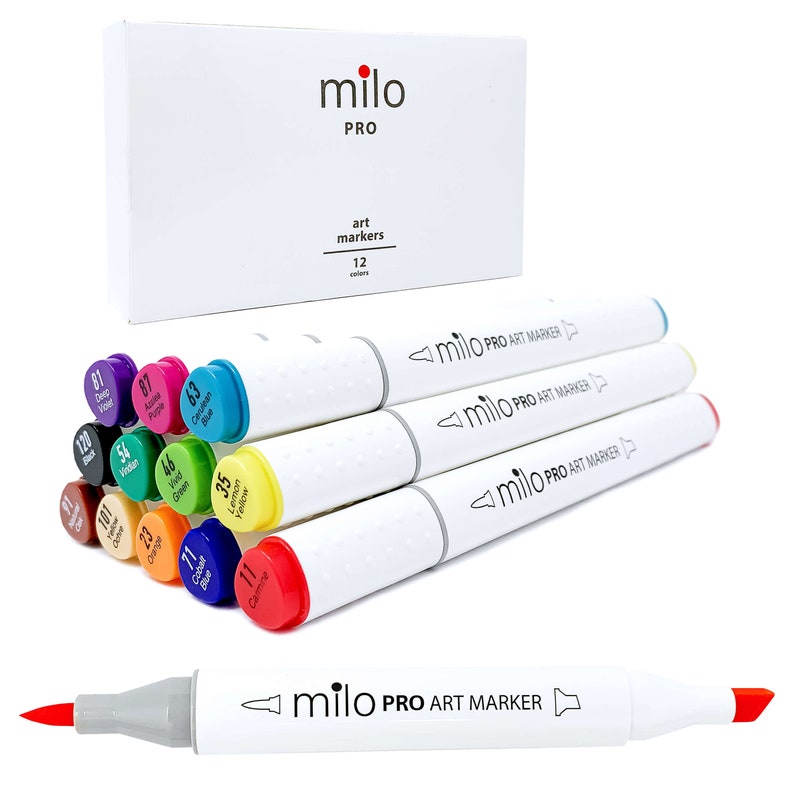Milo PRO 12 Art Markers with Brush Tip and Chisel Set Etsy