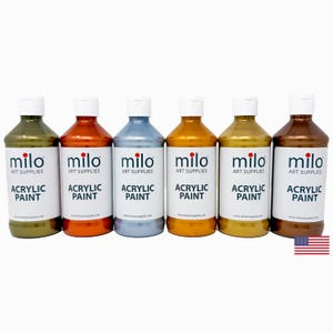 Milo Metallic Acrylic Paint Set of 6 Colors | 8 oz Bottles | Made in The USA