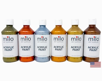 Milo Metallic Acrylic Paint Set of 6 Colors | 8 oz Bottles | Made in The USA