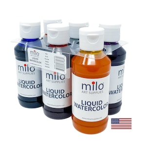 Milo Liquid Watercolor Paint Set of 6 Colors | 4 oz Bottles | Made in The USA