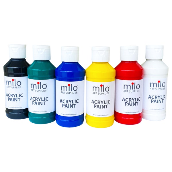 Milo Acrylic Paint Set of 6 Colors | 4 oz Bottles | Made in The USA