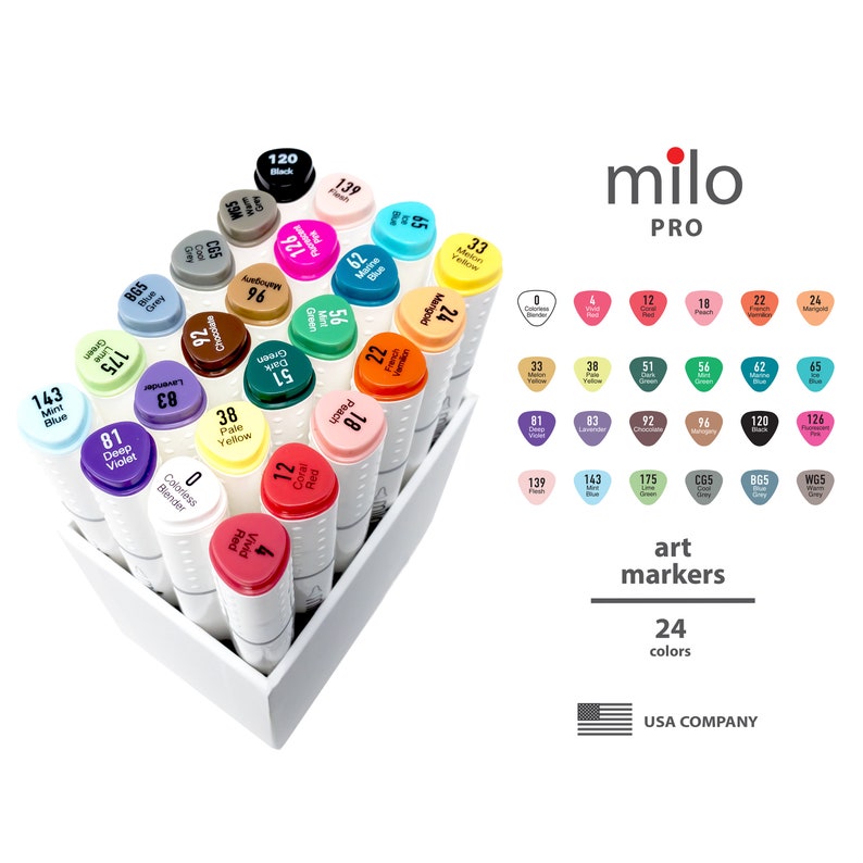 Milo PRO 24 Art Markers with Brush Tip and Chisel Set Etsy