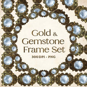 Gold Filigree Frame Set: Gemstone Vintage Clipart (PNG Digital Download)