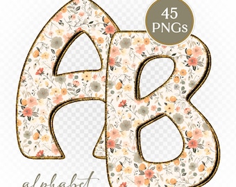 Floral Glitter Alphabet PNG: Boho Nursery Monogram Clipart (Digital Download)