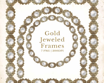 Gold Jeweled Baroque Frame PNG Bundle, Vintage Clipart (Digital Download)