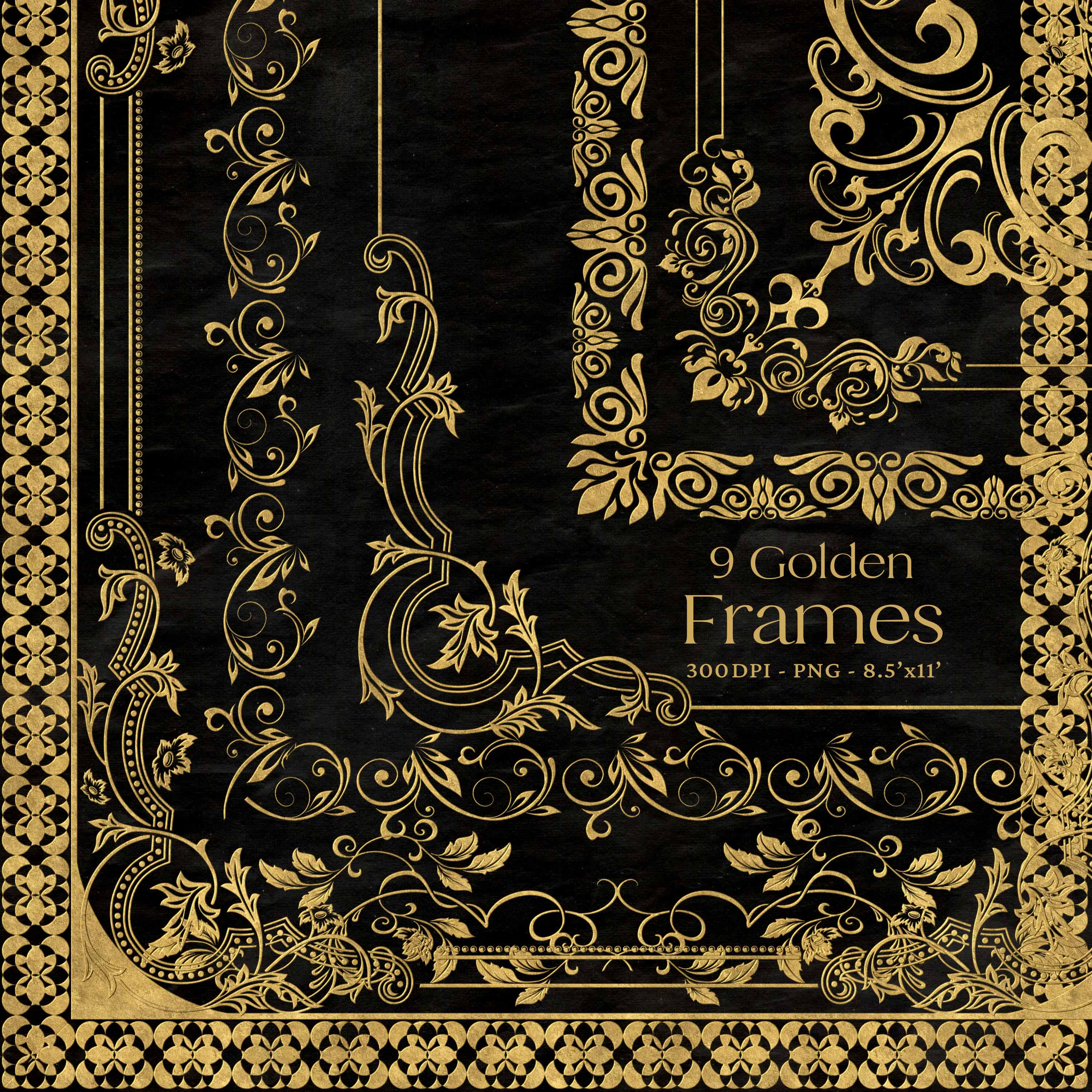 Elegant Gold Frames Clipart Ornamental Frames PNG Wedding Graphics ...