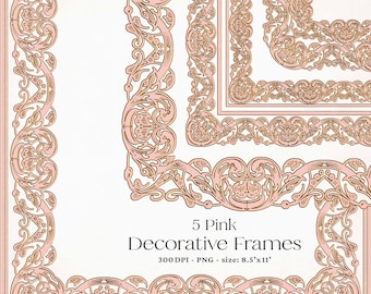 Pink Frame Clipart Border Vintage Shabby-Chic Ornate Borders PNG for Invitations & Certificates 8.5x11 Digital Frames PNG Commercial Use F1