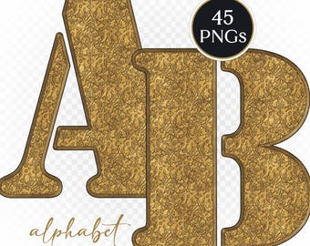 Ornate Gold Floral Alphabet PNG: Vintage Capital Letters (Digital Download, Commercial Use)