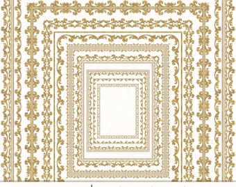 Gold Frame Collection, 9 Digital Ornamental Frames A4 & US Letter, Svg Eps Png Jpg, Vintage Baroque Frame Clipart Printable Borders Download