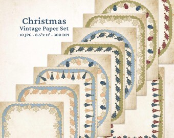 Vintage Christmas Paper Set: 10 Printable Holiday Stationery Designs (Digital Download)