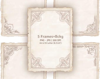 Vintage Paper Frame Bundle: A4 & US Letter, Transparent PNG (Digital Download)