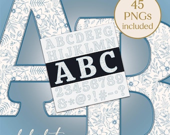 Blue Toile Alphabet PNG: French Country Floral Monogram (Digital Download)