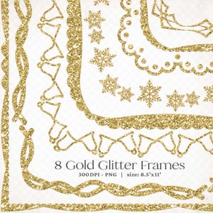 Gold Glitter Frame Clipart Set: Elegant Invitation Borders (8.5x11 PNG Digital Frames)