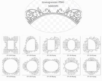 Silver Glitter Ornament Frame Clipart: Ornate Photo Borders (PNG Digital Download)