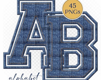 Denim Varsity Alphabet PNG: Jean Texture Letters, Numbers, Symbols (Digital Download)