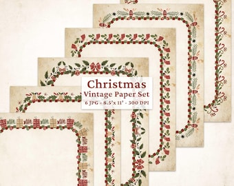 Vintage Christmas Paper Set: Printable Holiday Stationery (Digital Download 8.5x11 JPGs)