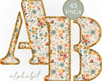 Floral Glitter Alphabet PNG: Whimsical Monogram Set (Digital Download)