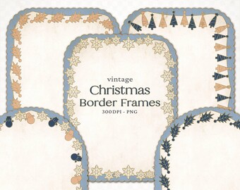 Vintage Christmas Frame Borders: Rustic Holiday Invitation PNG (Commercial Use)