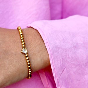 Gold pearl & zircon heart bracelet – Fine women’s jewelry, stainless steel, elegant gift idea, minimalist bracelet