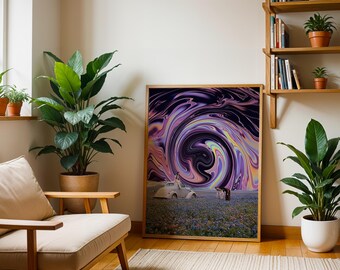 Retro Wall Print &quot;Purple Paradise&quot; | Vintage illustration | Retro Poster | Positive Vibes | UNFRAMED | Multiple Sizes
