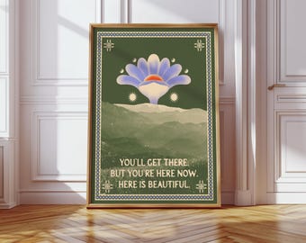 Be Here Now Affirmation Wall Art Print, Positive Peace Affirmations, Aesthetic Typography Print, Vintage Poster, Good Vibes Print, UNFRAMED