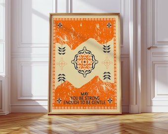 Be Strong Wall Art Print, Positive Peace Affirmations, Aesthetic Typography Print, Vintage Poster, Good Vibes Print, UNFRAMED