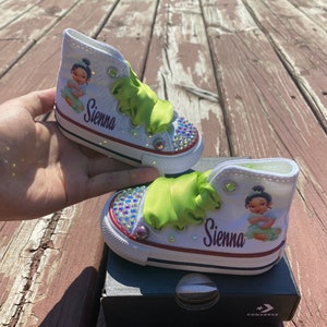 Baby Princess tiana bling shoes, princess and the frog converse shoes, princess tiana rhinestones shoes, for outfit, princess tiana bling