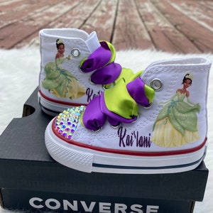 Princess tiana bling shoes, princess and the frog Sneakers shoes, princess tiana rhinestones shoes, birthday outfit, princess tiana bling