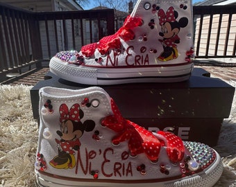 Minnie Mouse bowtique bling  shoes/red Minnie Mouse converse /Minnie Mouse converse shoes/for tutu set/for birthday outfit, Minnie Mouse