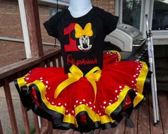 Minnie mouse tutu set, minnie mouse birthday outfit, birthday shirt, Minnie Mouse dress, 1st birthday girl, red and gold Minnie Mouse