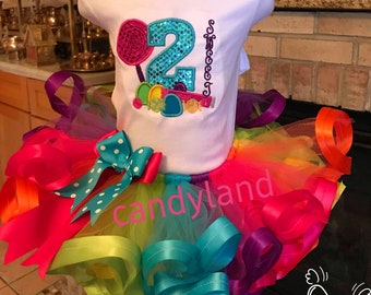 Candyland Birthday Outfit, Rainbow Tutu Set