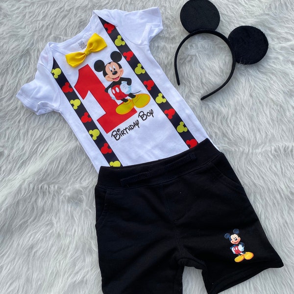 Mickey Mouse outfit, Mickey Mouse birthday shirt , Mickey Mouse smash cake outfit, Mickey Mouse 1st birthday boy, Mickey Mouse baby boy