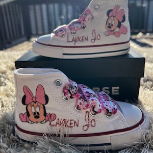 Baby Minnie Mouse Converse shoes, baby Minnie  Mouse first birthday outfit/ Minnie Mouse custom shoes, Minnie Mouse pink shoes