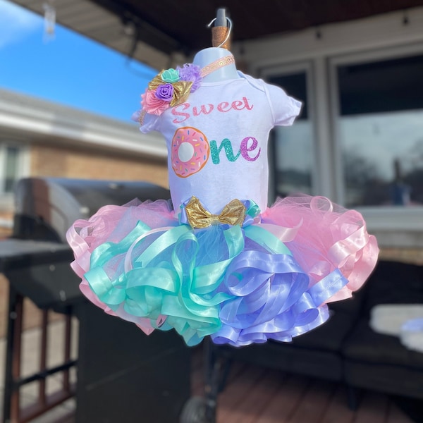 Sweet one donut birthday outfit, Sweet one tutu set, fist birthday outfit,  pastel colors, donut birthday shirt, two sweet birthday outfit