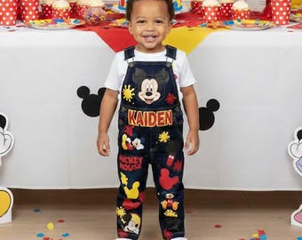 Pantalones de peto de Mickey Mouse Traje de cumpleaños de Mickey Mouse Peto vaquero de Mickey Camiseta de cumpleaños de Mickey Zapatos de Mickey Mouse