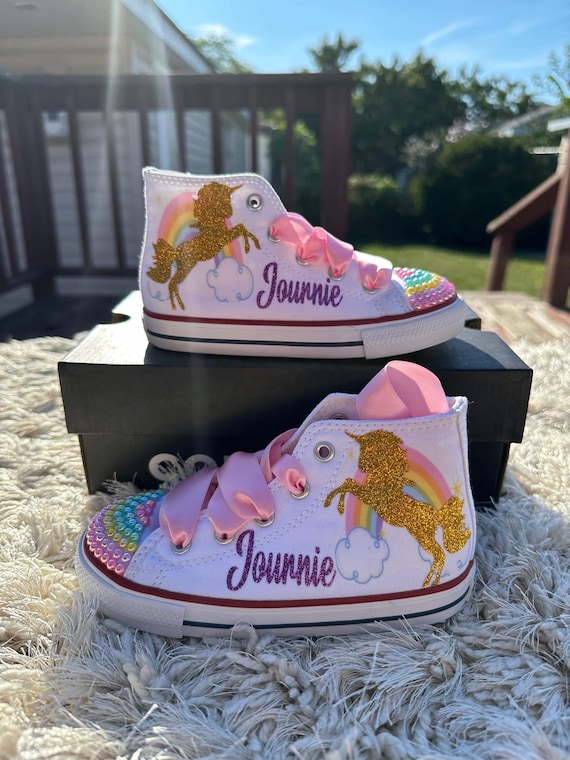 Unicorn bling converse shoes, unicorn birthday shoes . Unicorn shoes for birthday outfit.