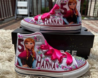 Frozen bling shoes, Princess Ana bling shoes, frozen personalized shoes, anna frozen birthday outfit
