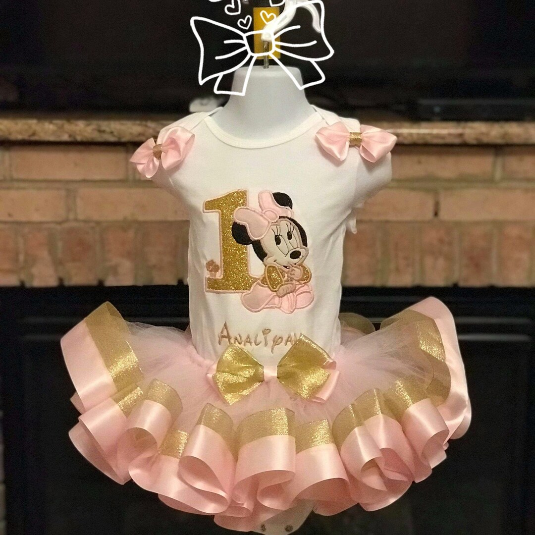 Personalized Minnie Mouse 1st Birthday Outfit, Pink & Gold Tutu Set - Etsy