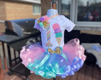 Ice Cream Birthday Outfit, Pastel Tutu Set, First Birthday Shirt