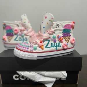Ice cream converse shoes, three scoops of fun shoes, candyland shoes, bling shoes