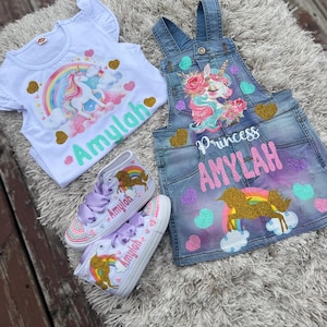 unicorn denim dress Wibacker Little Girl's A Line Casual Unicorn Applique Denim Sleeveless Dress 6T, Blue